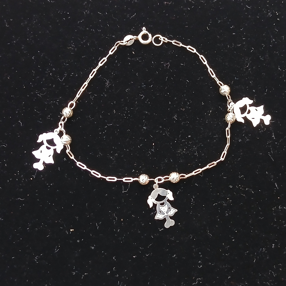 .925 Sterling Silver Women's Dangling Three Girls Bracelet